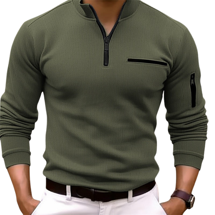 Men's Long Sleeve Zipper Shirt - Sporty Elegance with Modern Collar for Casual Comfort 1