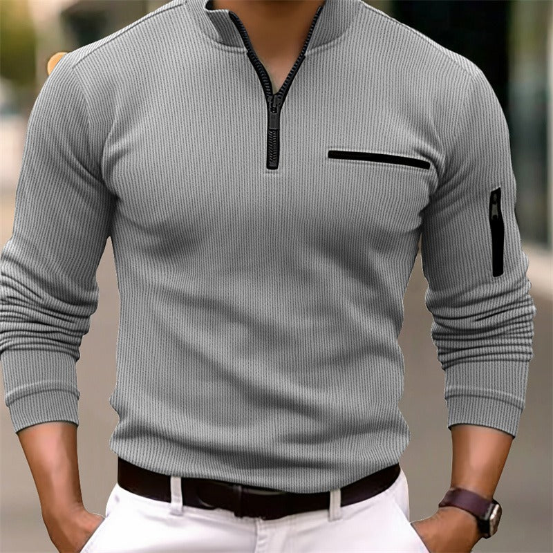 Men's Long Sleeve Zipper Shirt - Sporty Elegance with Modern Collar for Casual Comfort 4