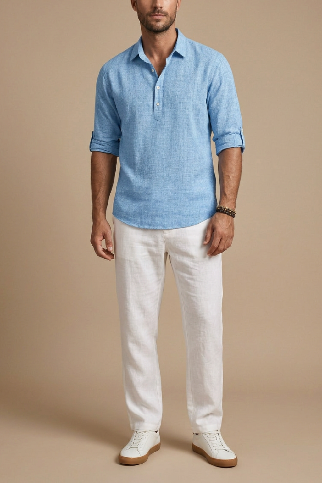 Men's Polo Shirt - Classic Fit Linen Style for Spring and Summer Casual Wear 2