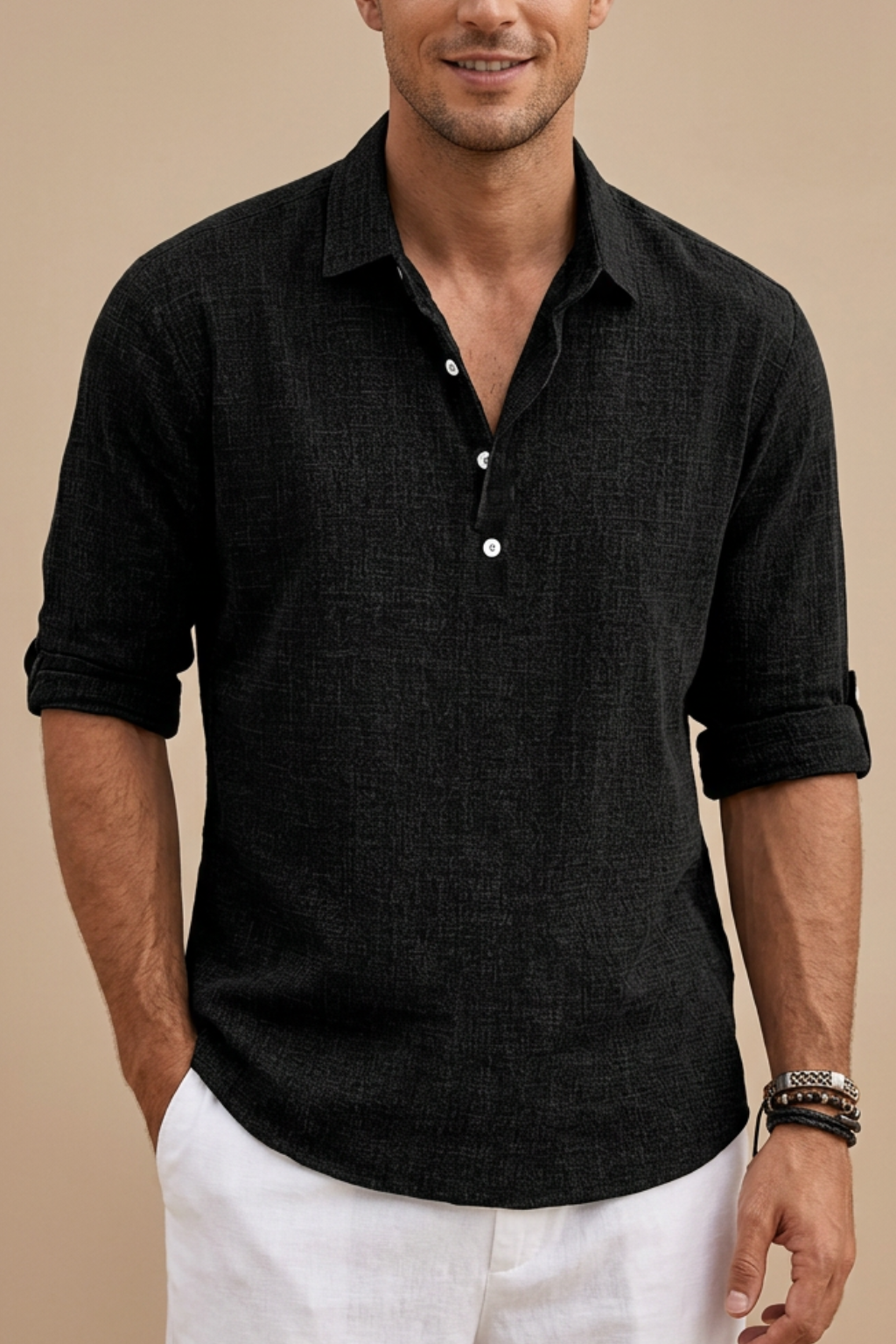 Men's Polo Shirt - Classic Fit Linen Style for Spring and Summer Casual Wear 4