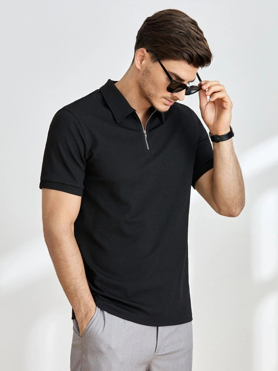 Men's Polo Shirt - Short Sleeve Zipper Design, Stylish Casual Wear for Summer Outings 1