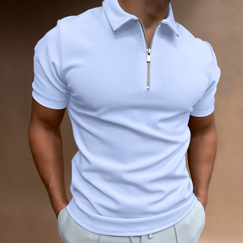 Men's Polo Shirt - Short Sleeve Zipper Design, Stylish Casual Wear for Summer Outings 8
