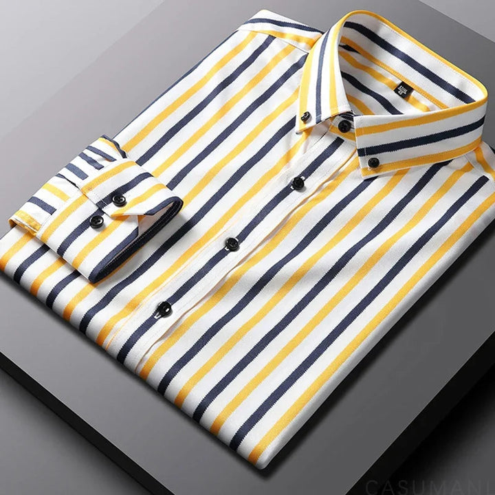 Men's Striped Shirt - Relaxed Fit Casual Elegance for Versatile Style 0