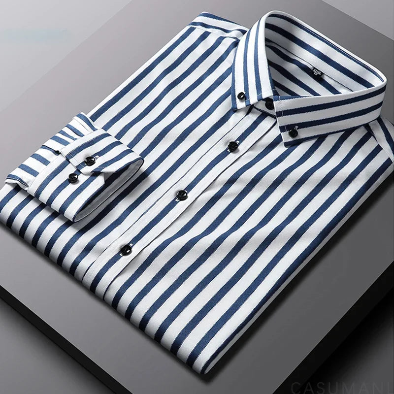 Men's Striped Shirt - Relaxed Fit Casual Elegance for Versatile Style 1