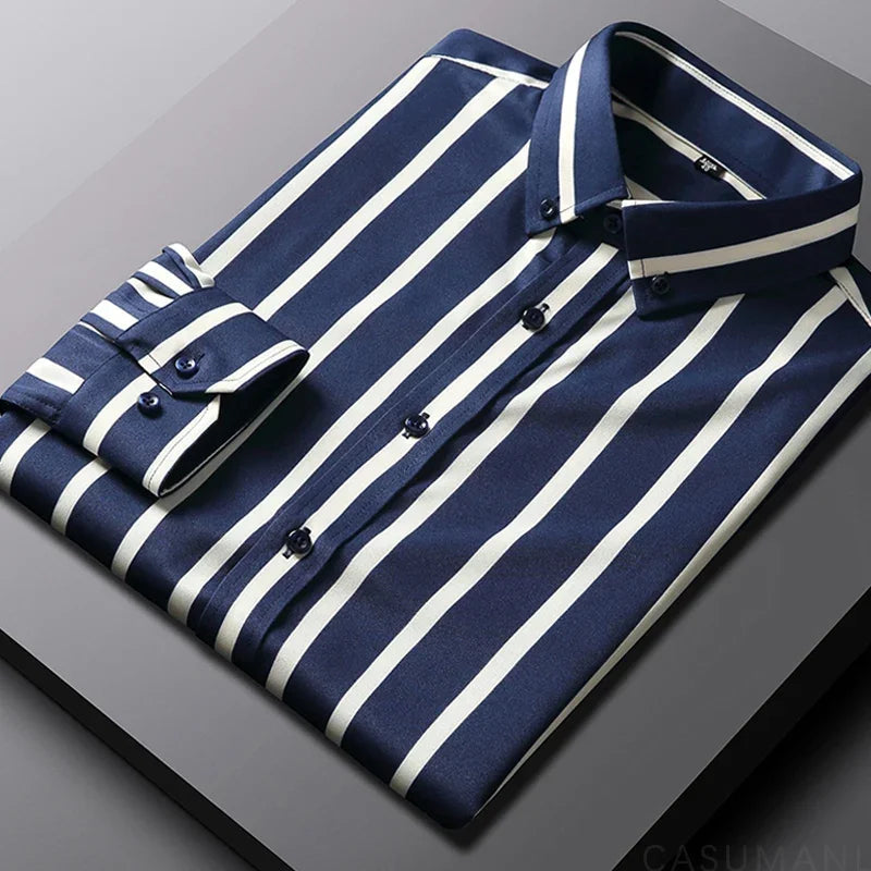 Men's Striped Shirt - Relaxed Fit Casual Elegance for Versatile Style 4
