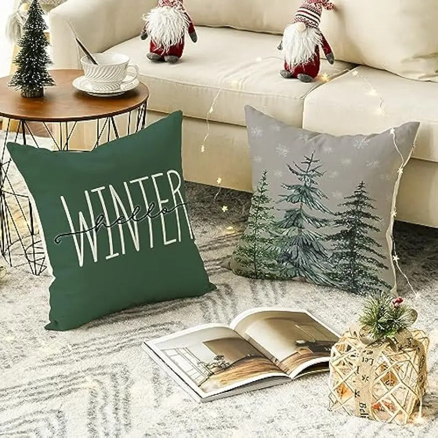MerryCushion – Housse de coussin verte de Noël avec broderie festive 1