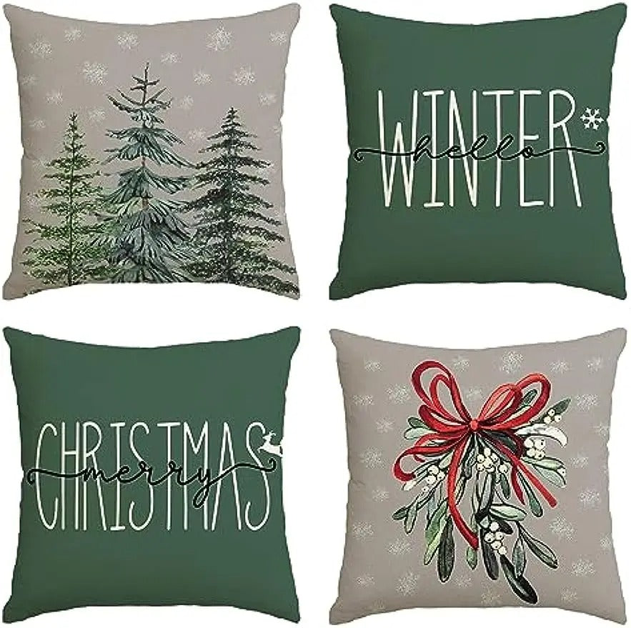MerryCushion – Housse de coussin verte de Noël avec broderie festive 2