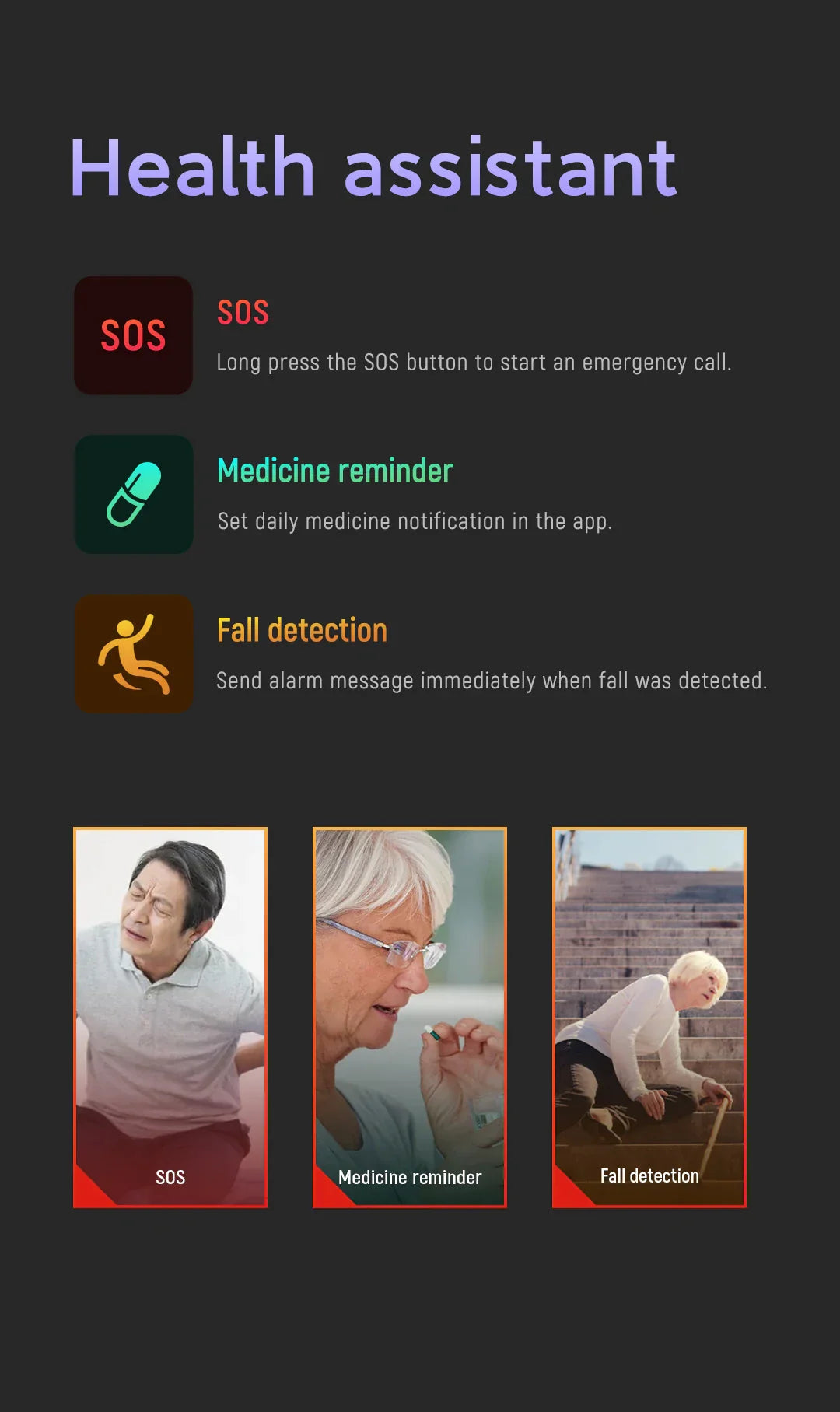 Montre connectée antichute pour seniors - Alarme médicale 4G avec GPS et SOS 2