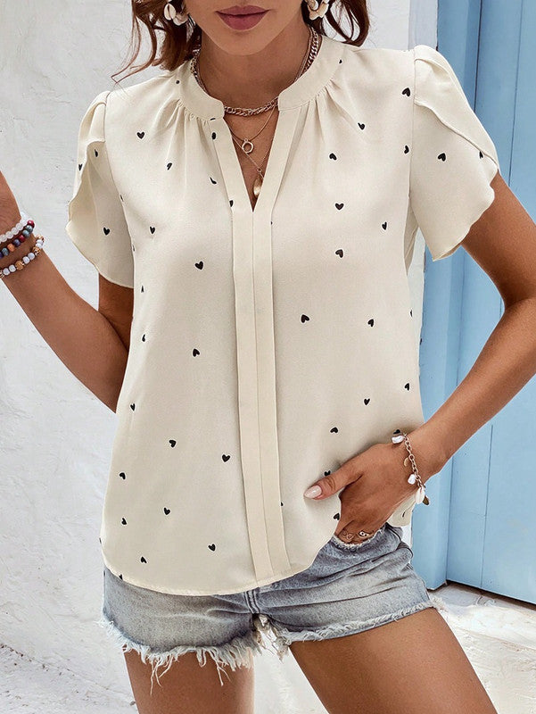 MILA | V-neck heart print top
