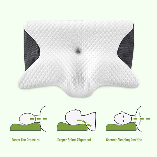 Oreiller cervical en mousse à mémoire de forme papillon avec accoudoirs pour dormeurs sur le côté et sur le dos 2