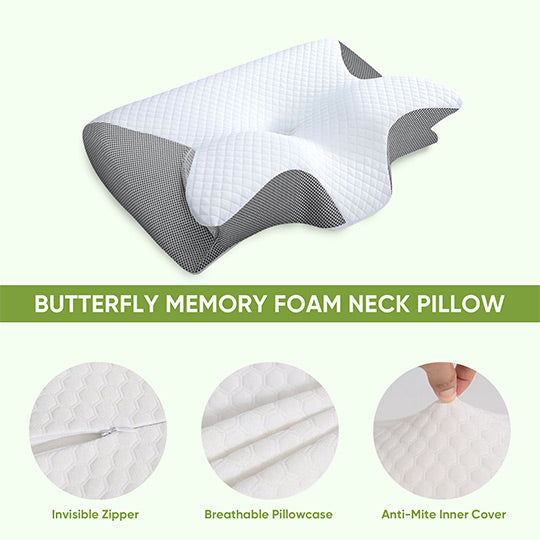Oreiller cervical en mousse à mémoire de forme papillon avec accoudoirs pour dormeurs sur le côté et sur le dos 3