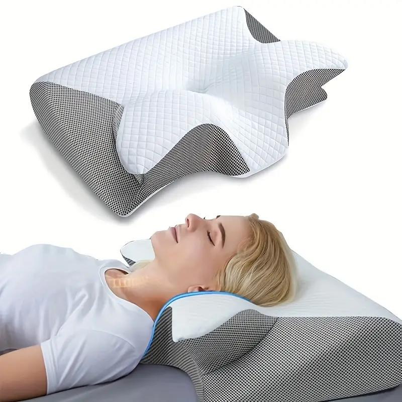 Oreiller cervical en mousse à mémoire de forme papillon avec accoudoirs pour dormeurs sur le côté et sur le dos 6