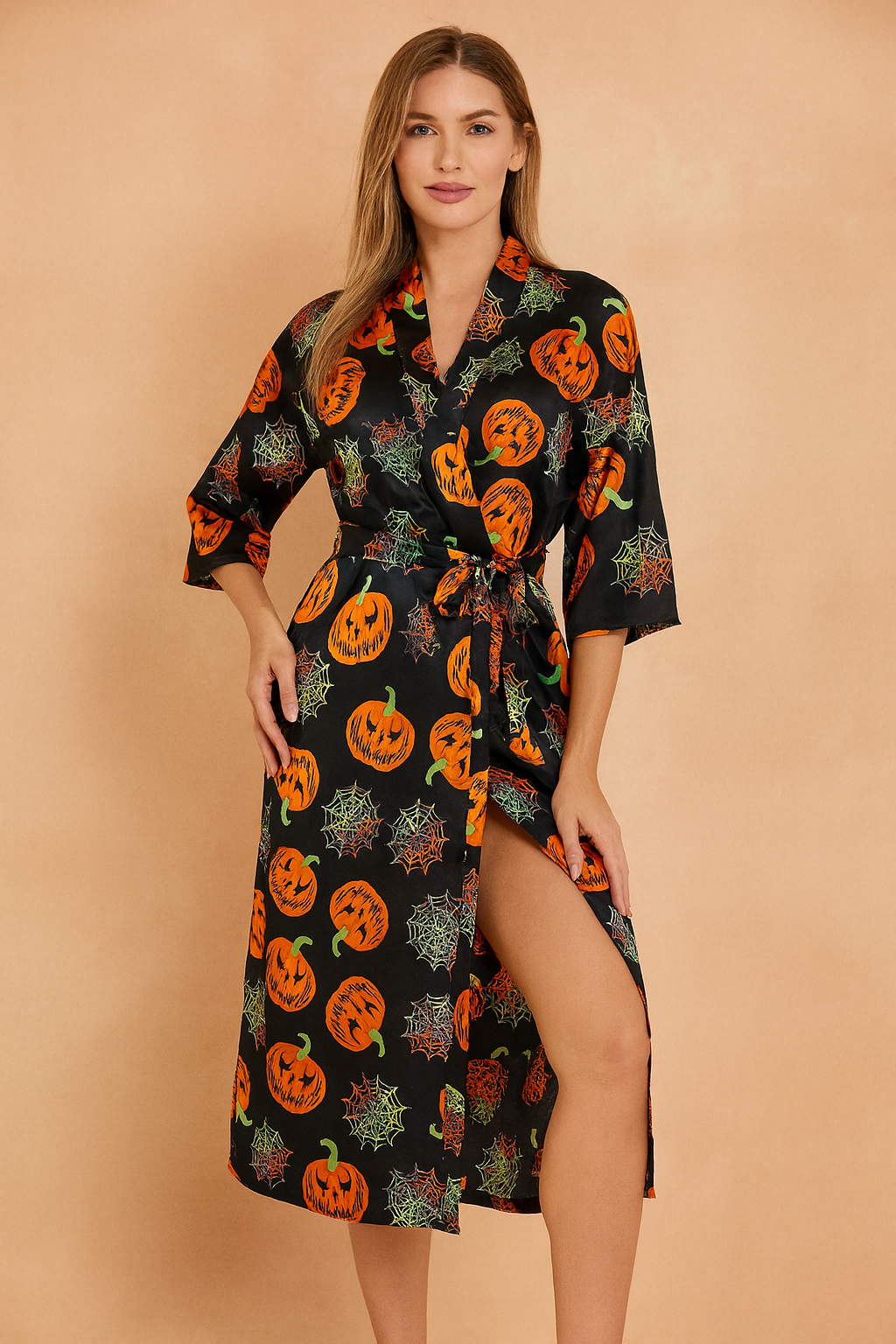 Peignoir d'Halloween pour femme | Costume pyjama citrouille 2