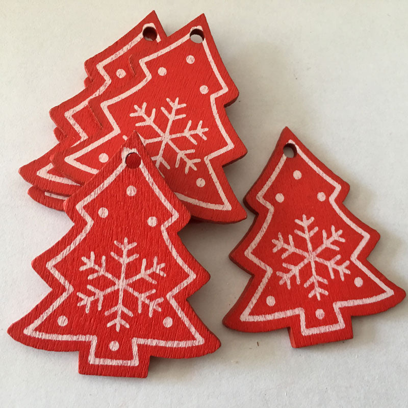 Pendentifs de Noël en bois naturel blanc/rouge en 5 parties 12