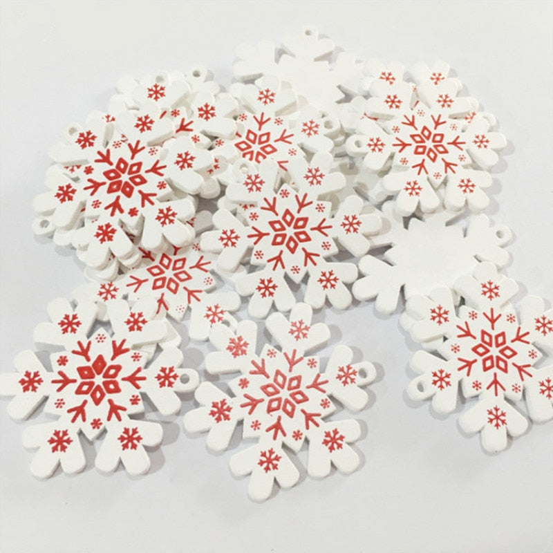 Pendentifs de Noël en bois naturel blanc/rouge en 5 parties 15