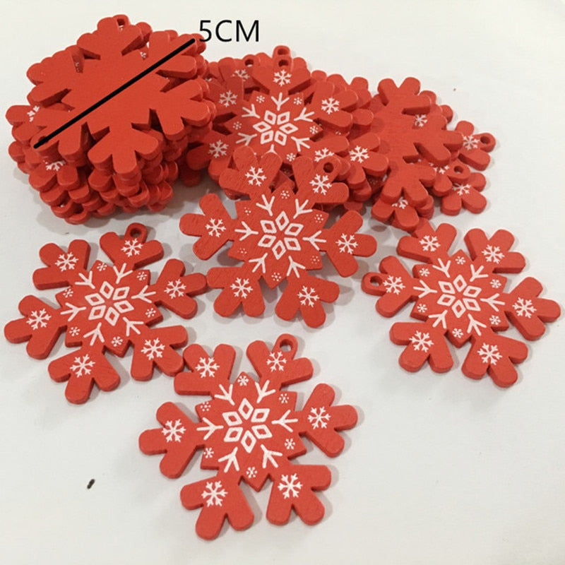 Pendentifs de Noël en bois naturel blanc/rouge en 5 parties 16