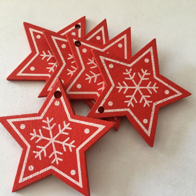 Pendentifs de Noël en bois naturel blanc/rouge en 5 parties 4