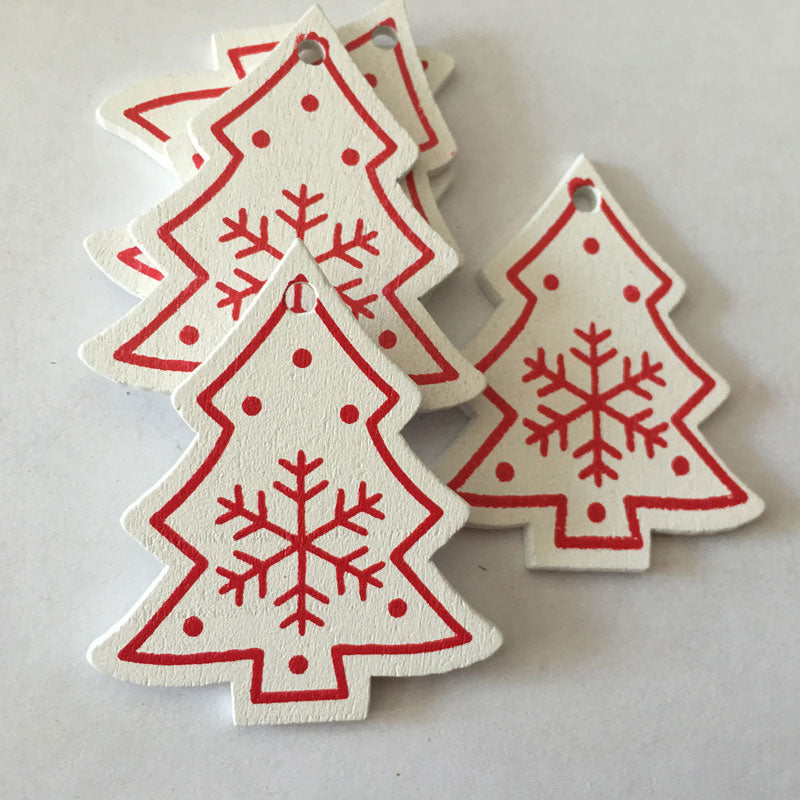 Pendentifs de Noël en bois naturel blanc/rouge en 5 parties 6