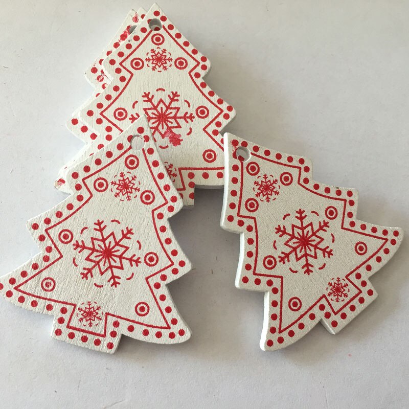 Pendentifs de Noël en bois naturel blanc/rouge en 5 parties 7