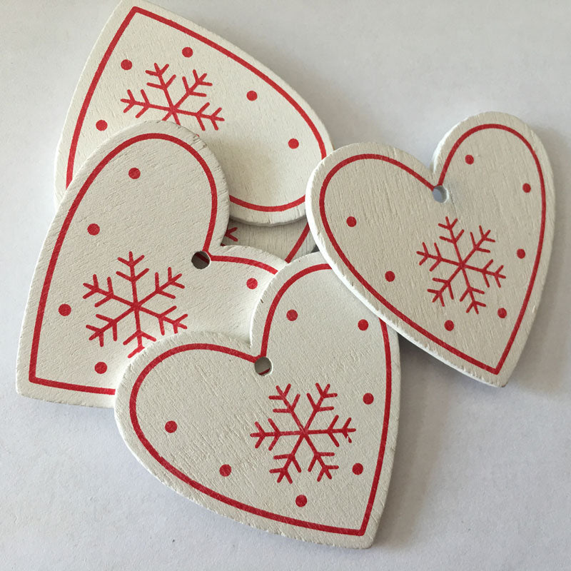 Pendentifs de Noël en bois naturel blanc/rouge en 5 parties 8