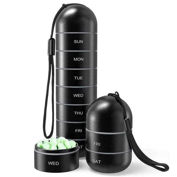 Pilulier portable en aluminium de 7 jours pour les voyages, pilulier à pilules 4