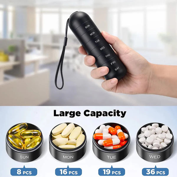 Pilulier portable en aluminium de 7 jours pour les voyages, pilulier à pilules 6
