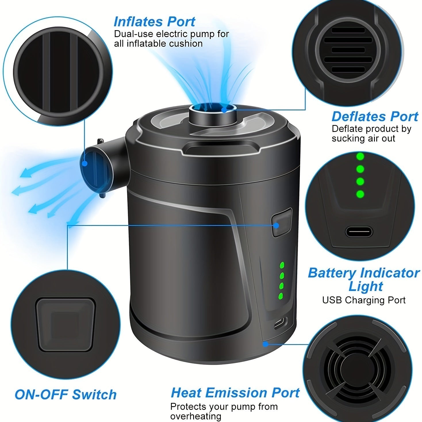 Pompe à air électro-air sans fil rechargeable - USB Light 5