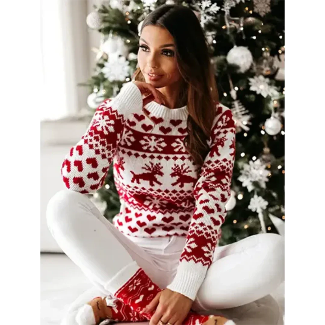Pull de Noël chaud et douillet en maille pour femme 1