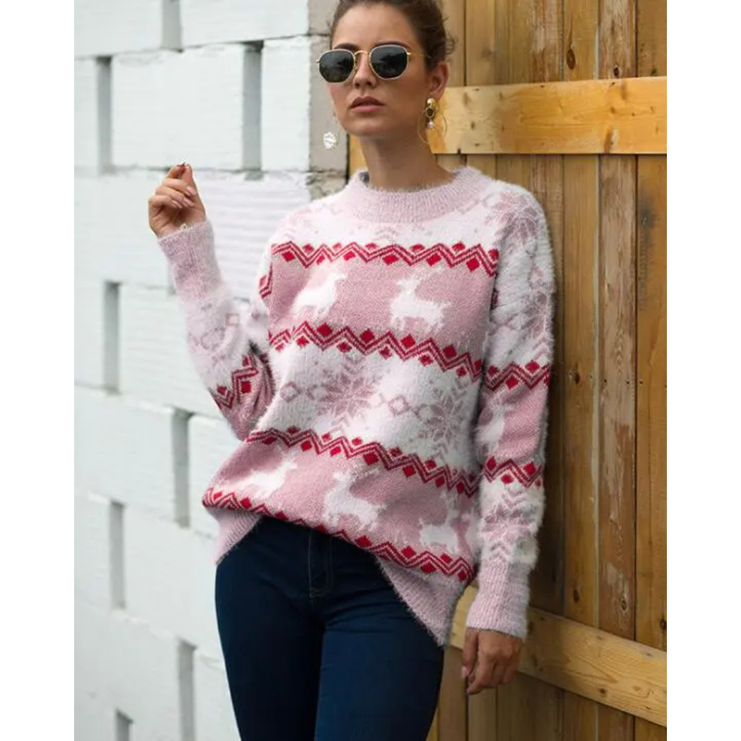 Pull de Noël festif pour femme, mélange de tissus chauds 0