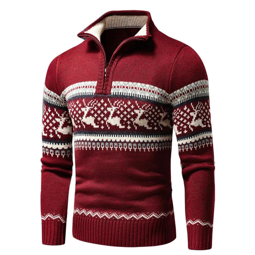 Pull de Noël festif pour homme, en maille chaude avec fermeture éclair 0