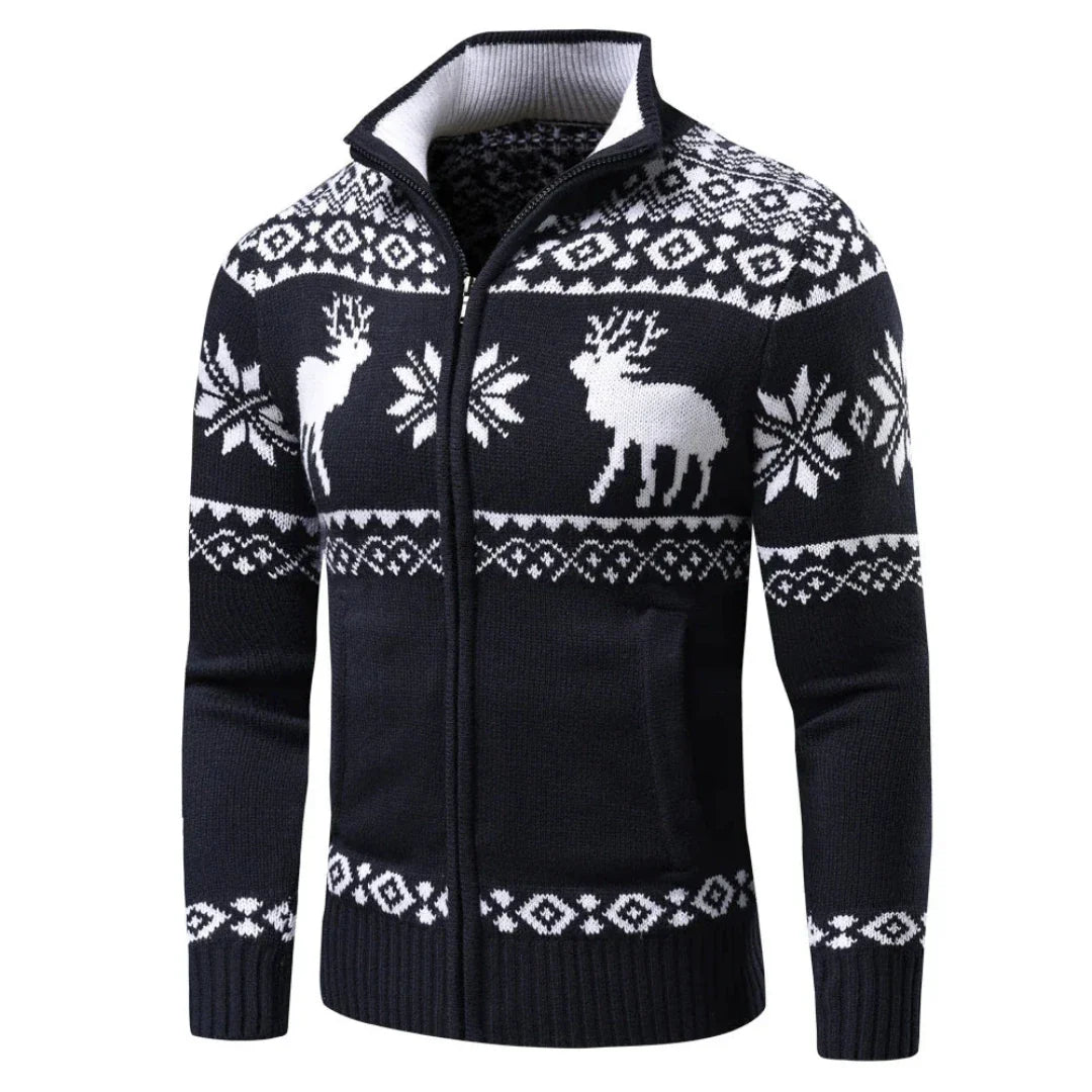 Pull de Noël festif pour homme, en maille chaude avec fermeture éclair 2