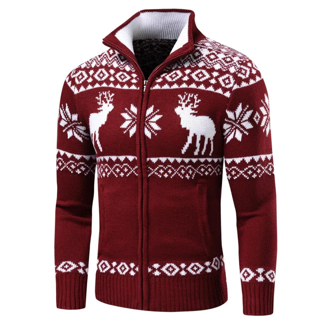 Pull de Noël festif pour homme, en maille chaude avec fermeture éclair 3