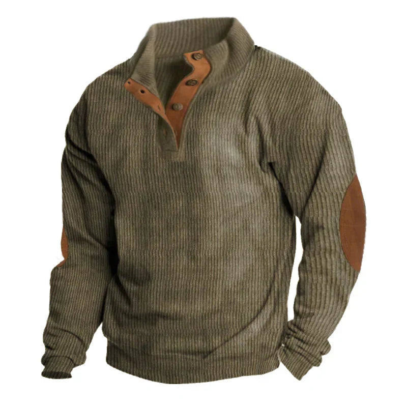 Pull en velours côtelé à demi-boutons pour homme | Chaud 0