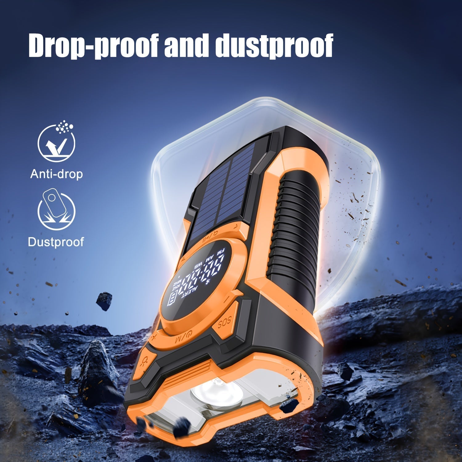 Radio d'urgence tout-en-un avec manivelle, panneau solaire, lampe de poche et chargeur USB idéal pour le camping et l'utilisation en plein air 4