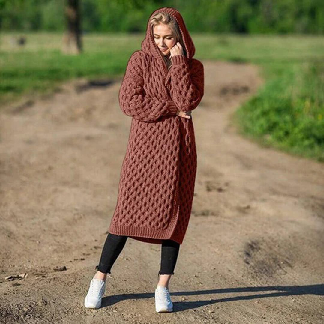 Keli | Long and Cozy Knitted Hoodie Sweater for Cold Days