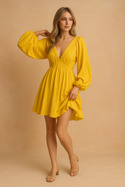 Robe D'Été Femme Aérée Décolleté V Viscose Manches Courtes Chic 5
