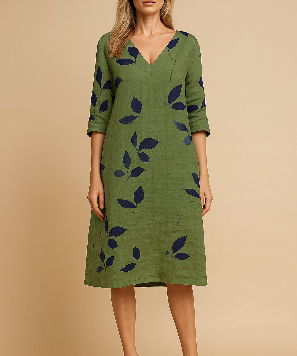 Robe D'Été Femme Chic Motif Feuilles Tissu Léger 0