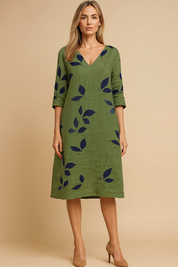 Robe D'Été Femme Chic Motif Feuilles Tissu Léger 0