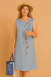 Robe D'Été Femme Élégante Brodée Fleurie Coton Sans Manches 1