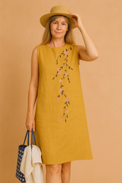 Robe D'Été Femme Élégante Brodée Fleurie Coton Sans Manches 2