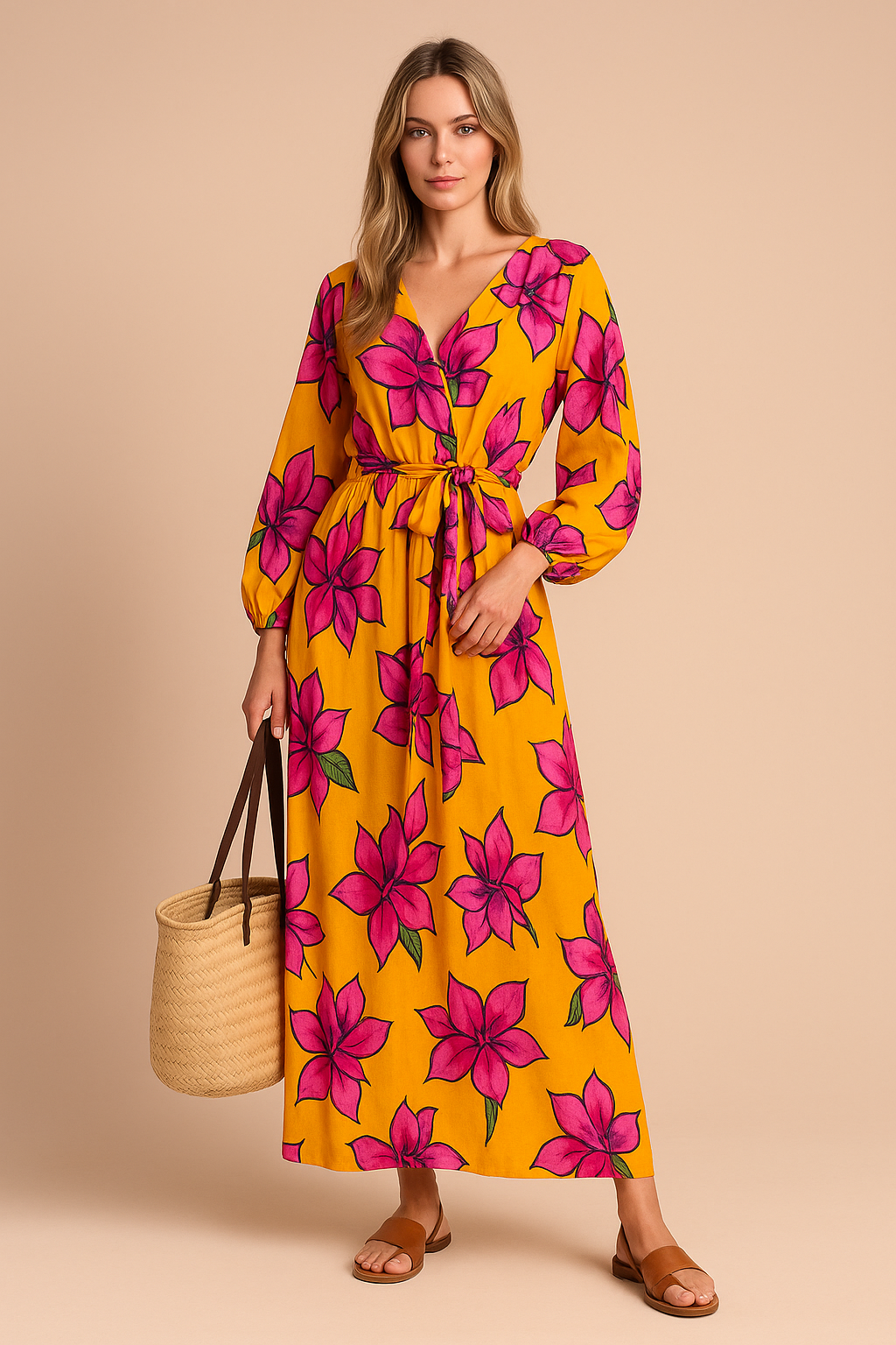 Robe Femme Élégante Décolleté en V Tissu Léger 1