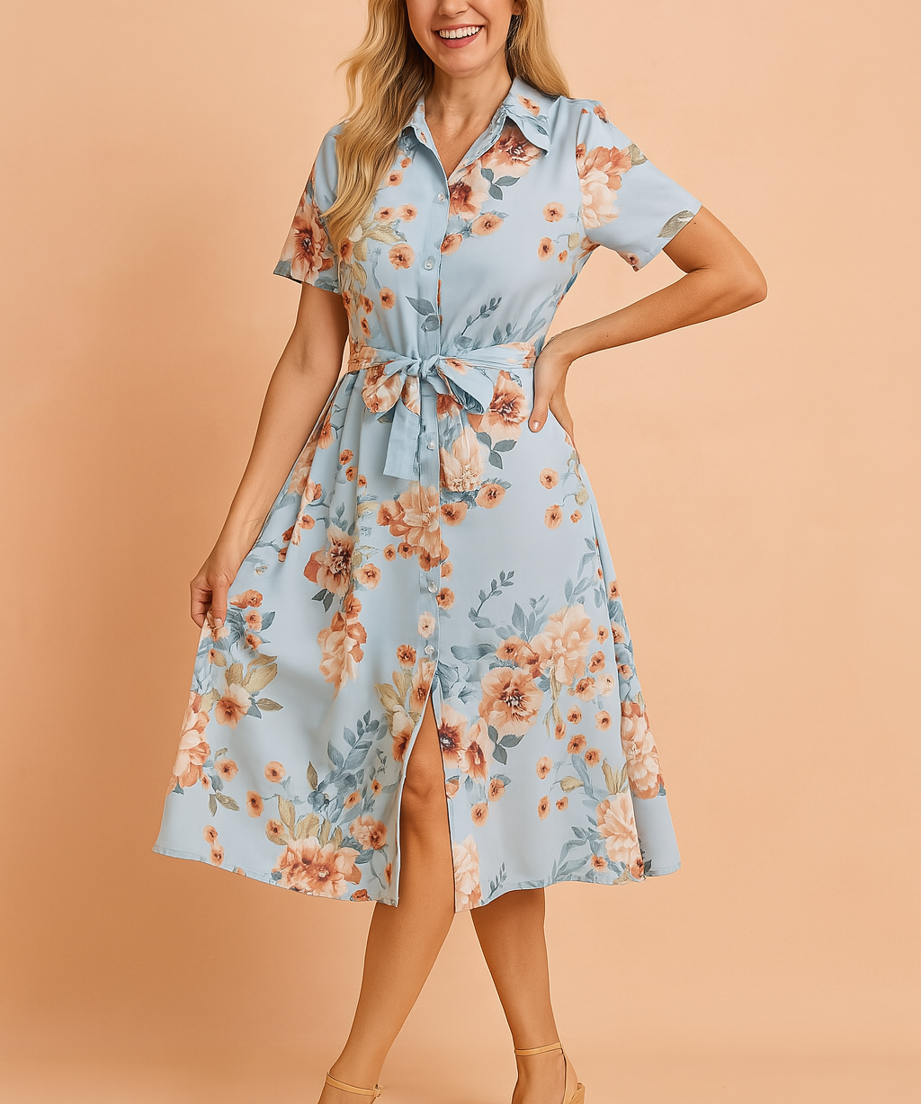 Robe Femme Élégante Mi-Longue Confort Coton avec Ceinture 0