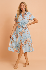 Robe Femme Élégante Mi-Longue Confort Coton avec Ceinture 0