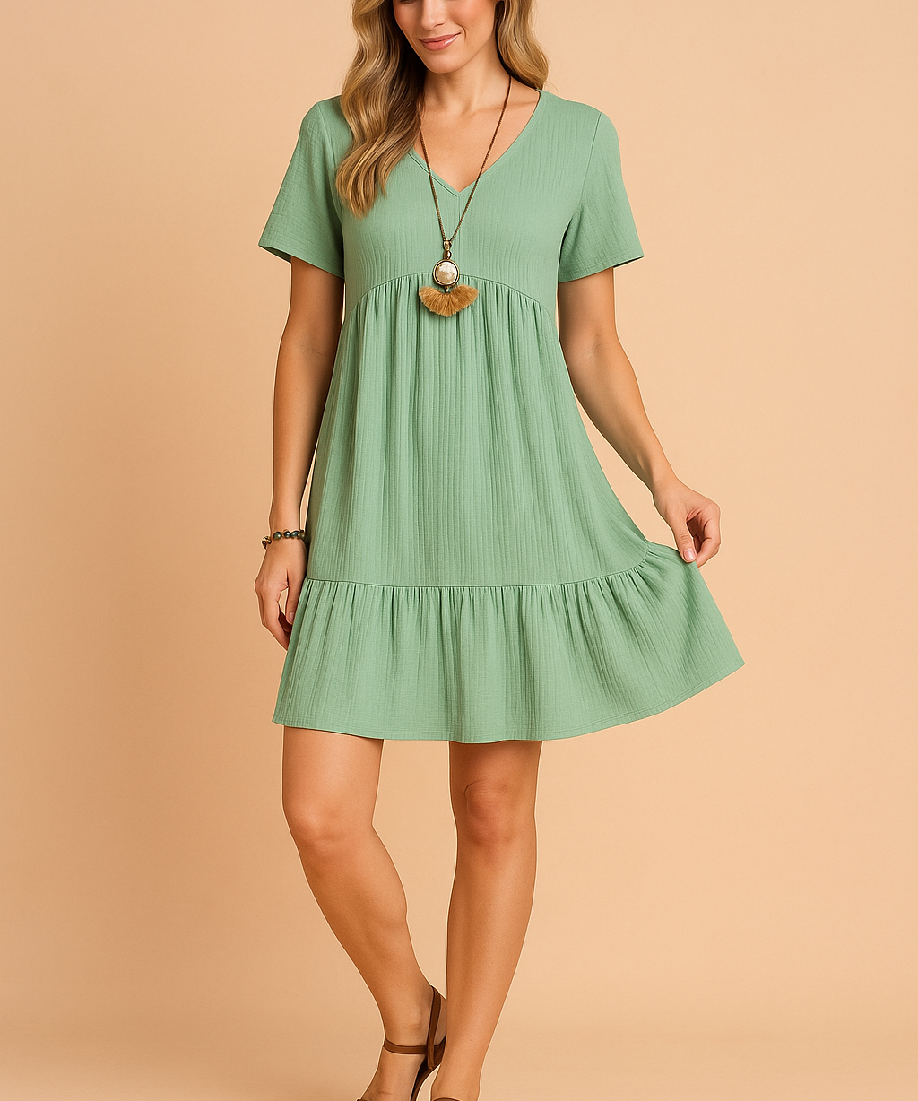 Robe Femme Mini Décontractée Encolure en V Coton 0