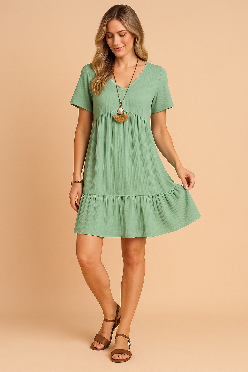 Robe Femme Mini Décontractée Encolure en V Coton 0