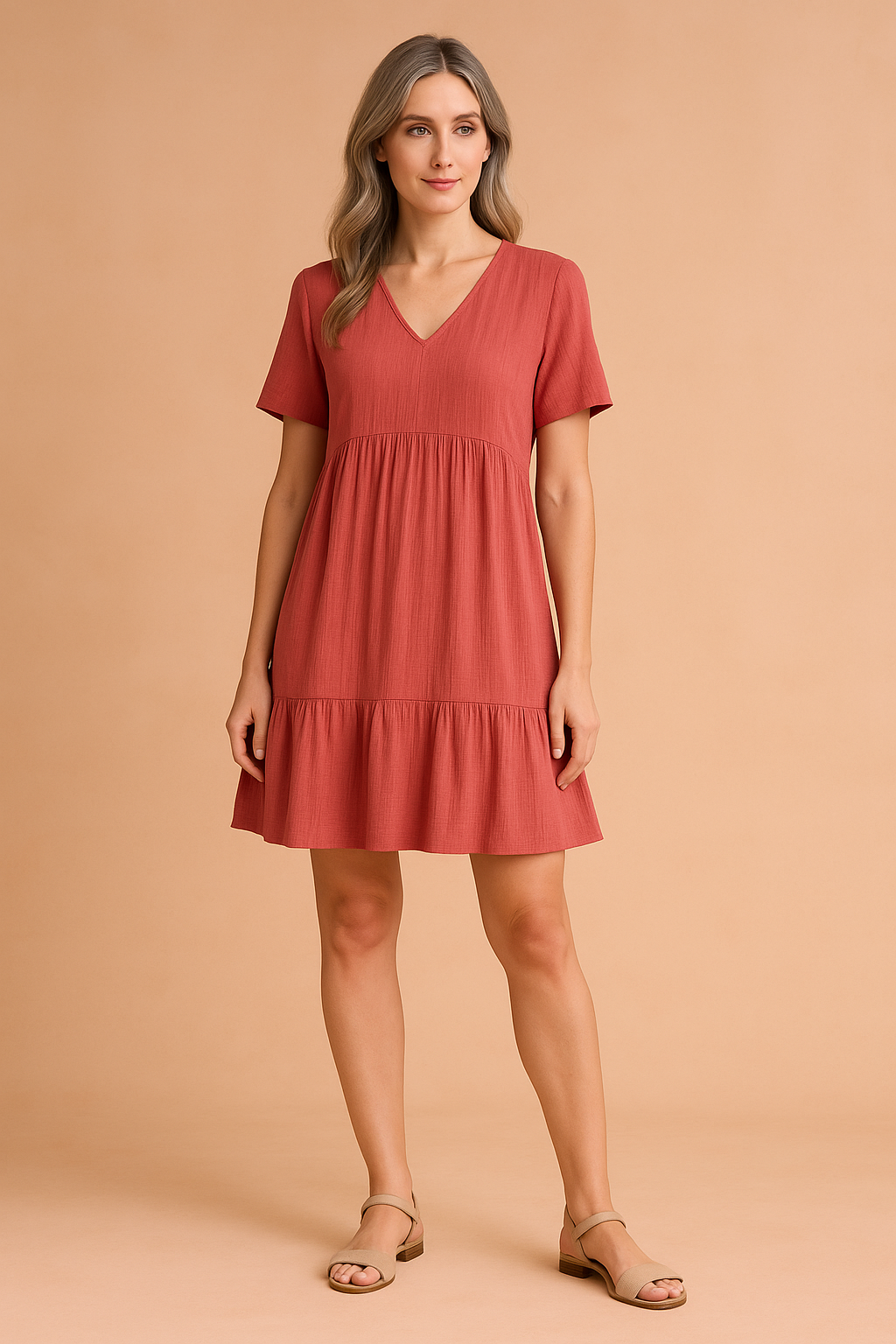 Robe Femme Mini Décontractée Encolure en V Coton 2