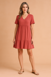 Robe Femme Mini Décontractée Encolure en V Coton 2