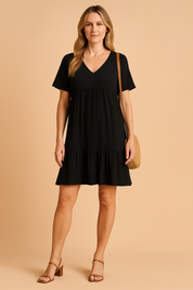 Robe Femme Mini Décontractée Encolure en V Coton 3