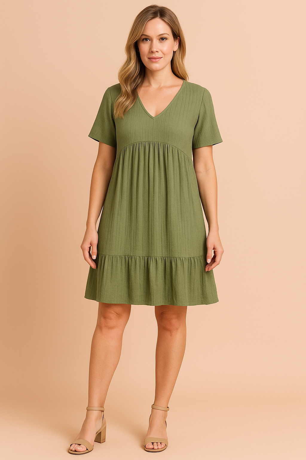 Robe Femme Mini Décontractée Encolure en V Coton 4