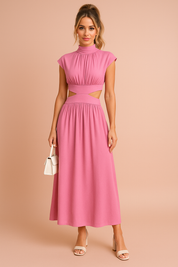 Robe Longue Élégante Femme Découpes Tissu Léger 4